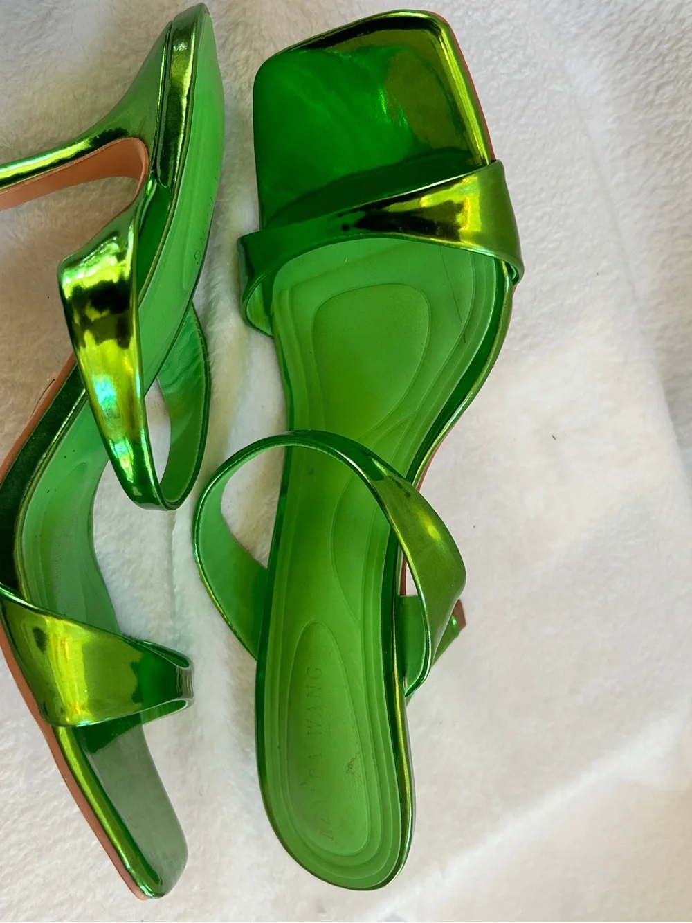 Metallic Green Strappy Square-Toe Heels